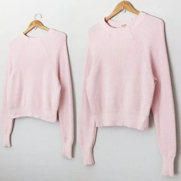 Free People Baby Pink Too Good Pullover Sweater S Mock Neck Raglan Long Sleeves - Picture 15 of 16